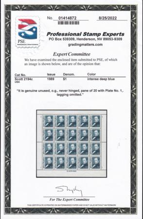US 2194c NH VF/XF Full Sheet Of 20 Tagging Omitted
