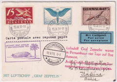 Switzerland 1931 Dual 2nd and 3rd South American Flights on Reply Card