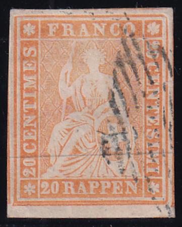 Switzerland 23 SBR 25B Used XF-SUP 4 FL With Enormous Margins Around Rich Orange Color, Swiss Cert. Spectacular