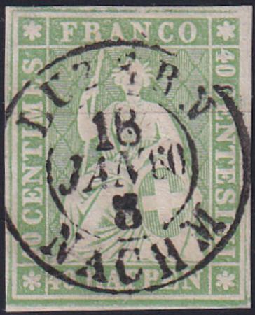Switzerland 29 SBK 26Cb Used VF-XF Grass Green Shade, 4Fl With Margains All Around, Perfect Luzern Cds, Rellstab Cert.