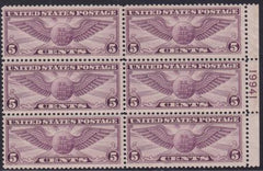 US C12 Airmail NH F-VF Plate Block, Top Horiz Perf Row