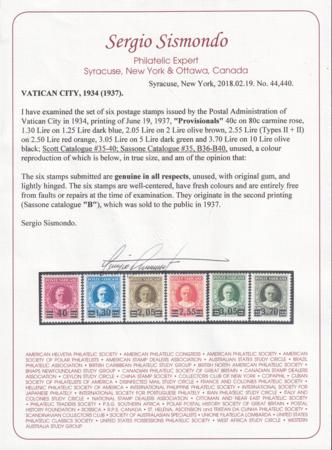 Vatican 35-40 F-VF + VF/LH #39 F, 36 + 40 VF Sismondo Cert - Fresh LH