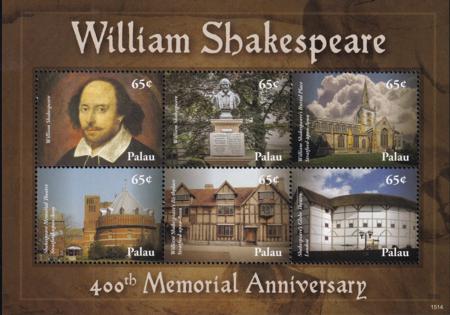 US 1289 Trust Territories Palau NH VF William Shakespeare Sheet