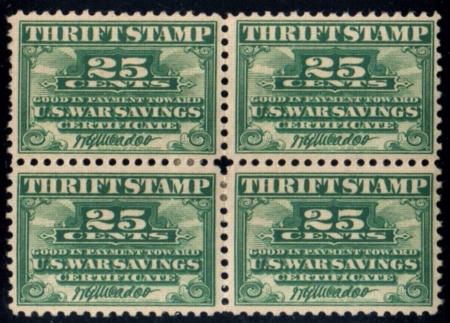 US WS1 Postal Savings VF Mint Hinged Block of 4 - Scarce!