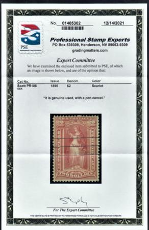 US PR108 Newspapers F-VF Used Neat Pen Cancel - PSE Cert