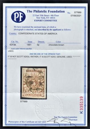 US Back Of Book - Confederate States of America 62x3 VF Used Nice Margins PF Cert