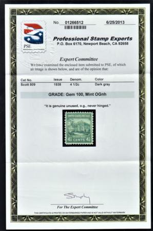 US 809 Superb+ Mint NH PSE Cert