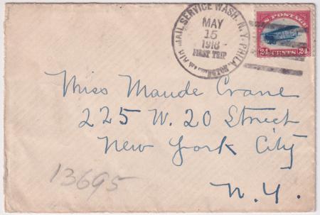 US 1918 C3 on First Trip  Washington DC - NY  Cover