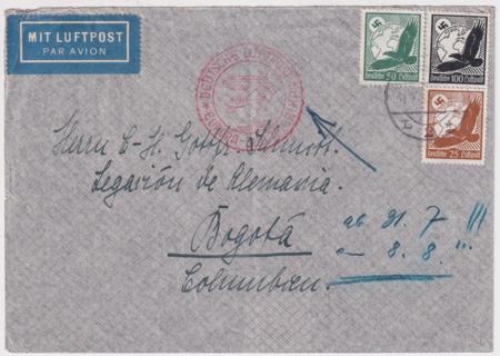 Germany 1935  Airmail Cover from Germany to Bogota, Colombia.