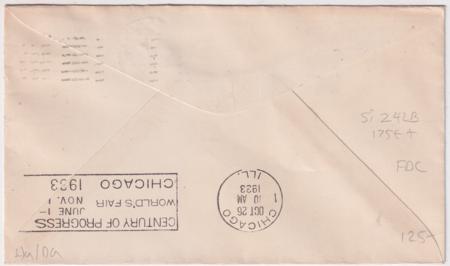 US 1933 C18 FDC Miami, FL to Chicago, Addressed to MN