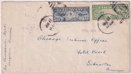 US 1927 Cover sent Air Mail via Comm. Byrd's Aeroplane "America"