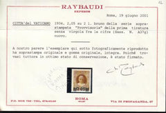 Vatican City 37a Mint NH VF Missing Comma, Raybaudi Cert., Pristine NH