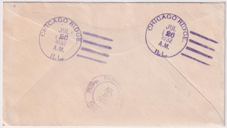 US Illinois, Chicago Ridge 640 Fancy Cancel Cover, Post Office Day 1932