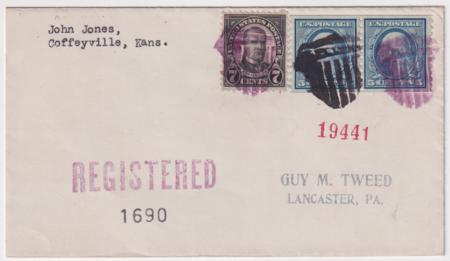 US Kansas, Coffeyville 496, 639 Fancy Cancel Cover, Shield