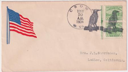 US West Virginia, Crow 728 Fancy Cancel Card, Crow Cancel