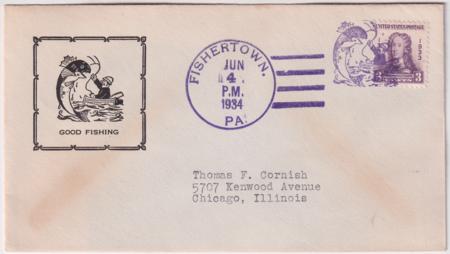 US Pennsylvania, Fishertown 726 Fancy Cancel Cover, Fish,Fisherman, Boat