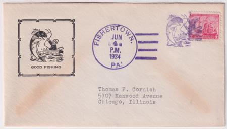 US Pennsylvania, Fishertown 736 Fancy Cancel Cover, Fish,Fisherman, Boat