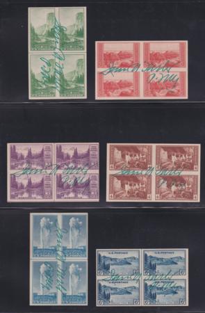 US 1935 Scott #756-765 Blocks of 4 Signed by James Farley, PMG