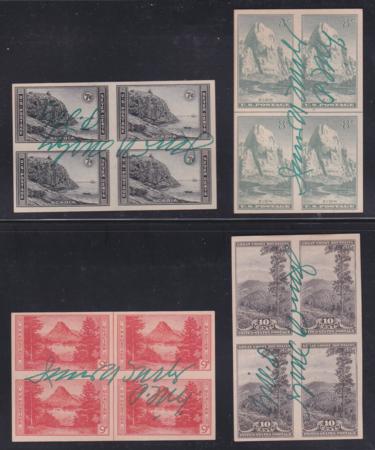 US 1935 Scott #756-765 Blocks of 4 Signed by James Farley, PMG