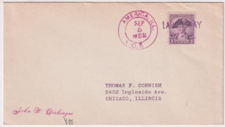 US Illinois, America 708 Fancy Cancel Cover, Labor Day