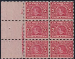 US 370 Early Commemoratives  P/B of 6 Imprint tape V num 5173 Extraordinary Centering and freshness!