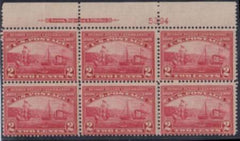 US 372 Early Commemoratives  P/B of 6 num 5394 Top Center Stamp with double Transfer