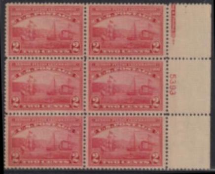 US 372 Early Commemoratives  P/B of 6 Num 5393 with partial imprint Type V Weak perfs