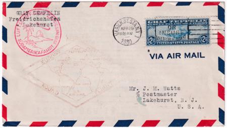 US 1930 C15 VF Stamp on VF Airmail Cover Sent to NJ