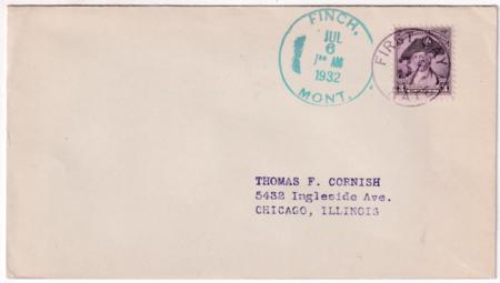 US Montana, Finch 708 Fancy Cancel Cover, First 3c rate Cancel