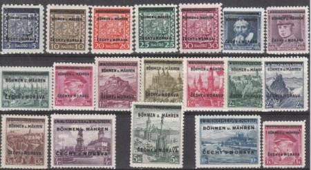Czechoslovakia - Bohemia Moravia #1-19 MINT F - VF All signed Fresh set Cat Value  $130