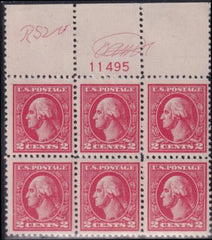 US Washington - Franklin #528 MINT LH F - VF Top plate # block 11495 with monogram Cat Value  $200