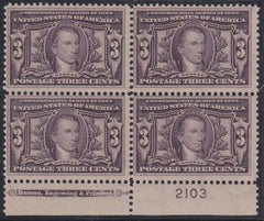 US Early Commemoratives #325 MINT F NH plate block of 4, with imprint Type 5 Cat Value  $1050