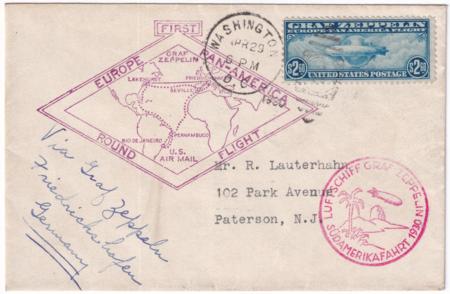 US 1930 C15, F-VF on VF Flight Cover from Washington DC to Paterson ,NJ