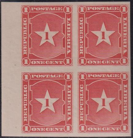 Liberia #33var MINT HINGED imperf margin block