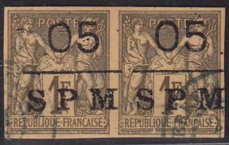 St Pierre and Miquelon #6 USED VF pair used, on piece Cat Value $65 +