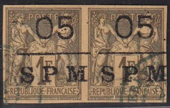 St Pierre and Miquelon #6 USED VF pair used, on piece Cat Value $65 +
