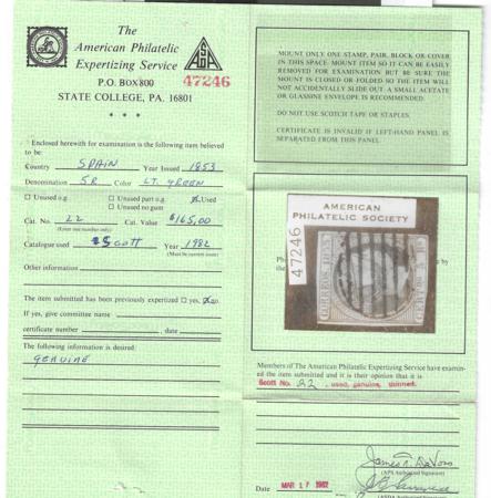 Spain 22  Used Faults Cert, 3 margin cv $130