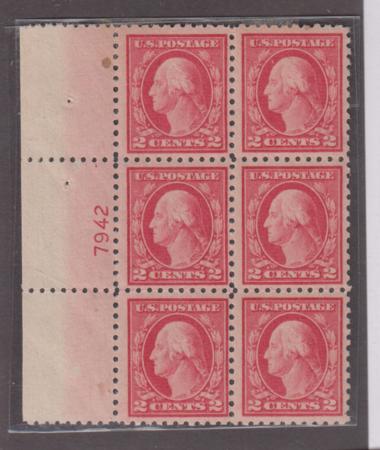 US Washington - Franklin #463 NH F Left Side Plate Block Plate 7942 Plate 7942 is source of 5c carmine error #463 Cat Value: $250