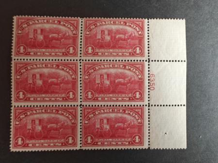 US Parcel Post #Q4 Hinged Mint F+ Right Plate Block of 6 Lightler Disturbed OG Cat Value: $1000