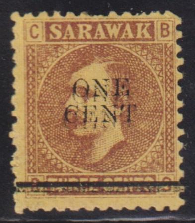 Sarawak #25d Hinged Mint F Double Surcharge SG 27f  L450 Cat Value: $475