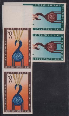 U.N. #Gaines 86a-7a Mint XF Imperf pairs, 4c horizontal 8c vertical both bottom margin Cat Value: $800