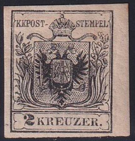 Austria #2c Type III Mint Hinged  VF - XF Machine paper - Deep Black Color APS Cert - Very Fresh Cat Value: $1750