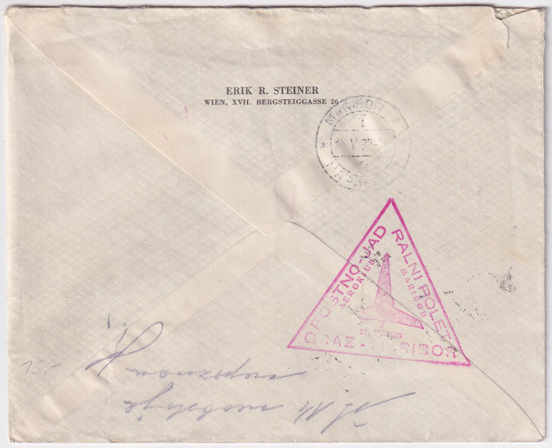 Austria 1933 Glider Flight Graz - Maribor, Marked Unknown address & Return to Sender