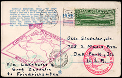 US 1930 C13  VF on F-VF Zeppelin Flight PPC , Picture of Michigan Ave from Lake Michigan