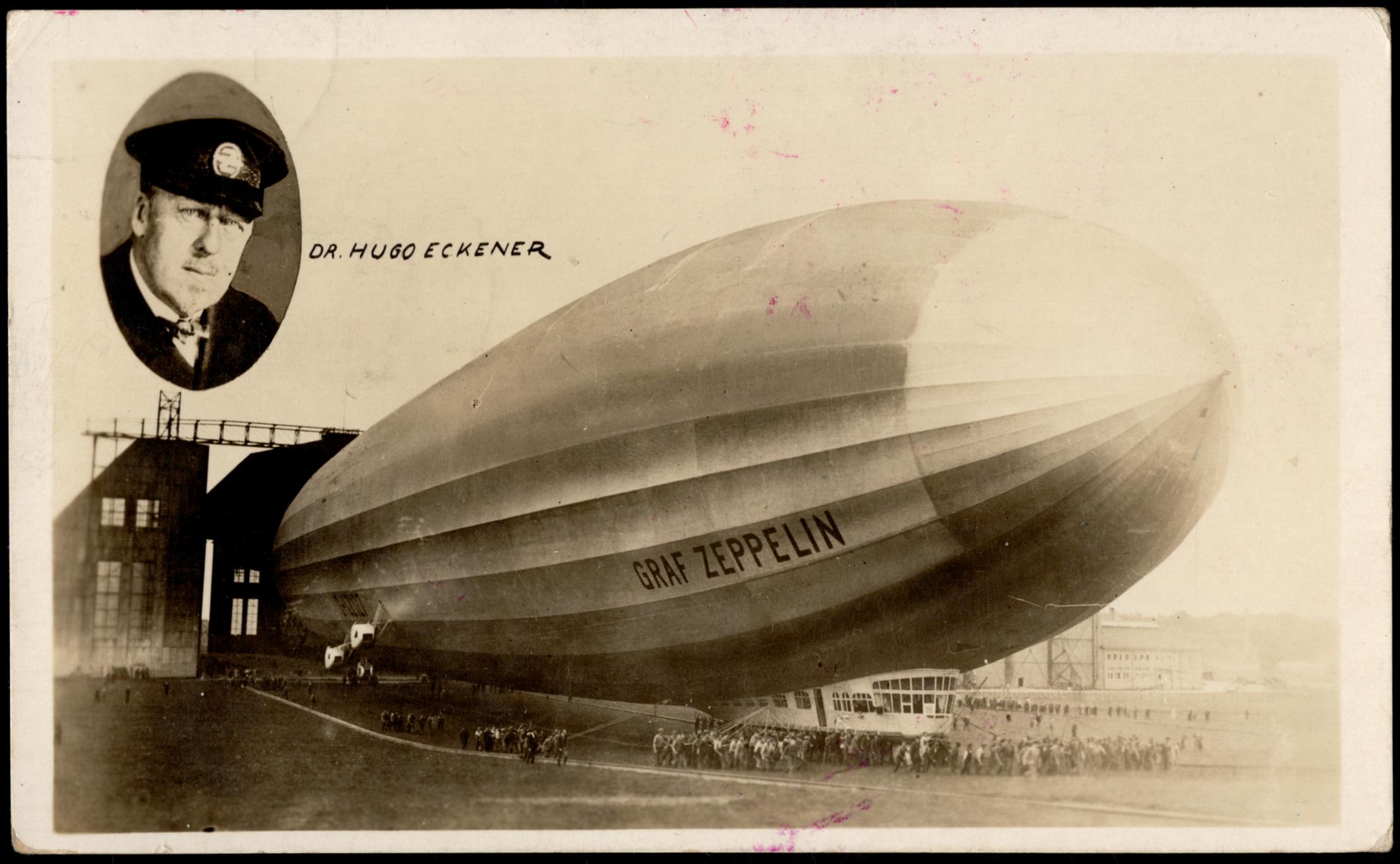 US 1930 C13  F-VF on VF Zeppelin Flight PPC , PC of Graf Zeppelin in Hangar
