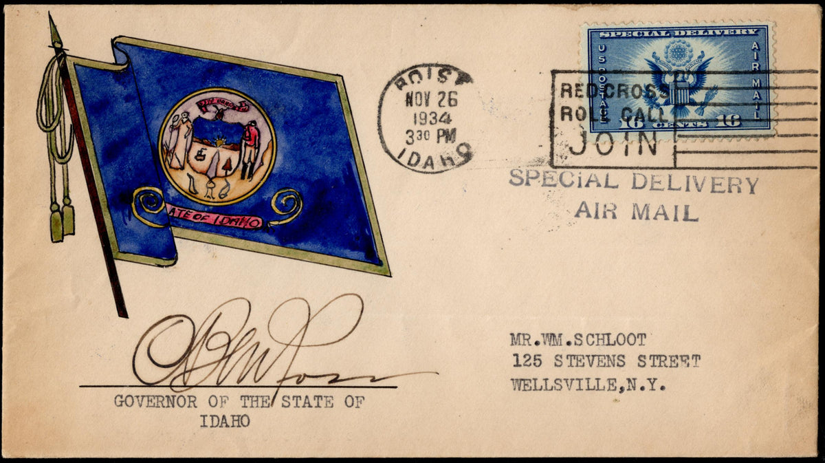 US 1934 CE1 on Cover  Signed by Governor C. Ben Ross of Idaho