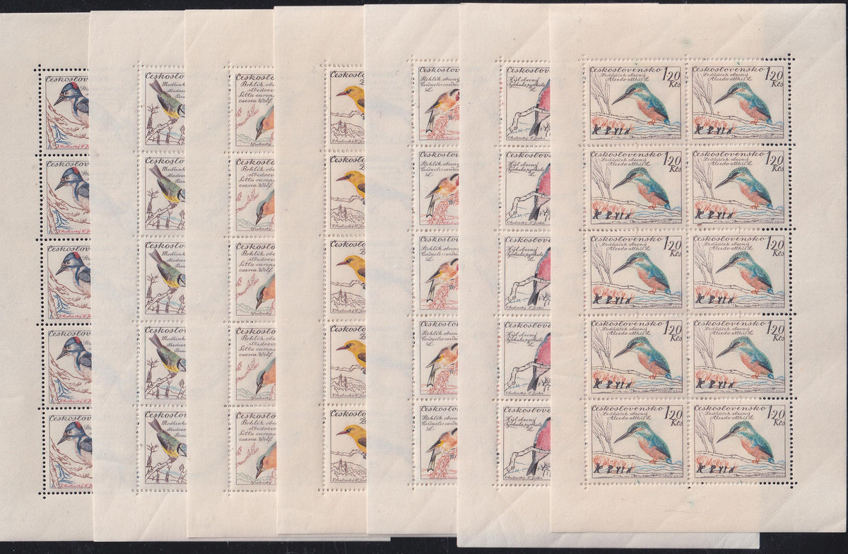 Czechoslovakia 1959 #942-948 NH Miniature Sheets of 10, Birds
