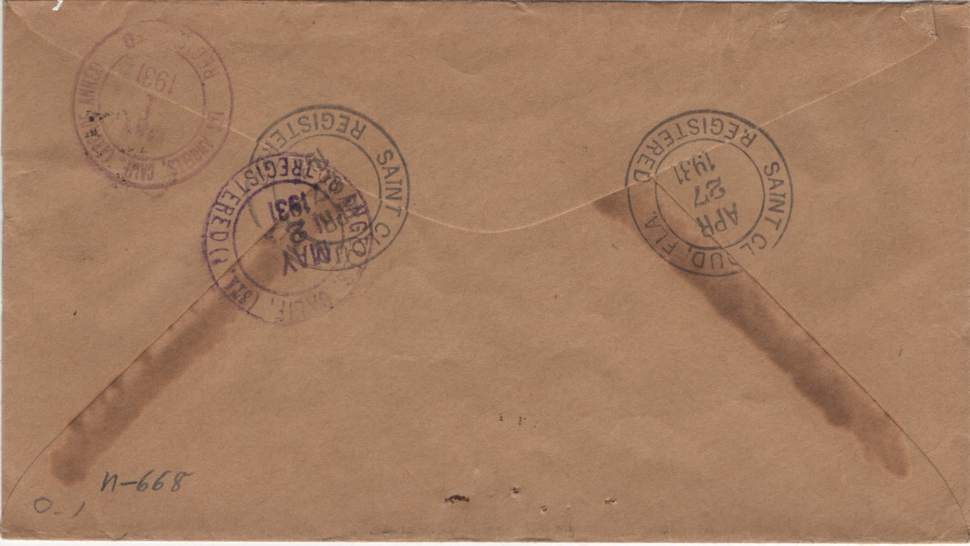 US Florida, St Cloud 632, 634, 696 on Registered Fancy Cancel Cover, Geometric