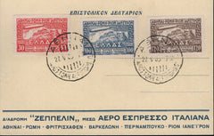 Greece 1933 Set of Zeppelin Stamps on Zeppelin Aero Express Italy Postal Card