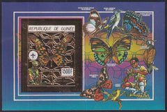 Guinea 1990 Gold Foil - - Four S/S, 2 x Perf, 2 x Imperf, Butterflies, Birds, Scouts